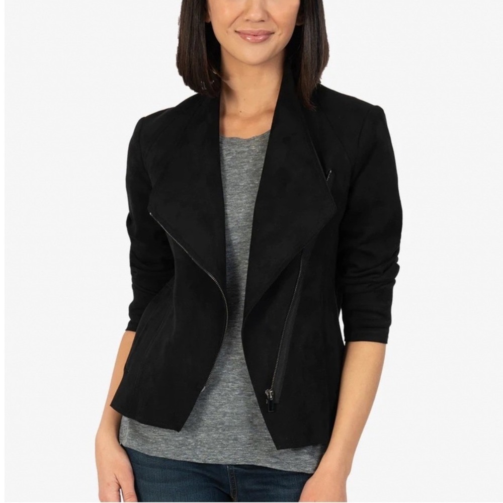 Kut from the Kloth Carina Faux Suede Vegan Suede Drape Jacket Black Medium